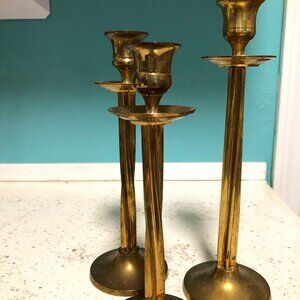 Vintage 3 Spiral Brass Candlesticks